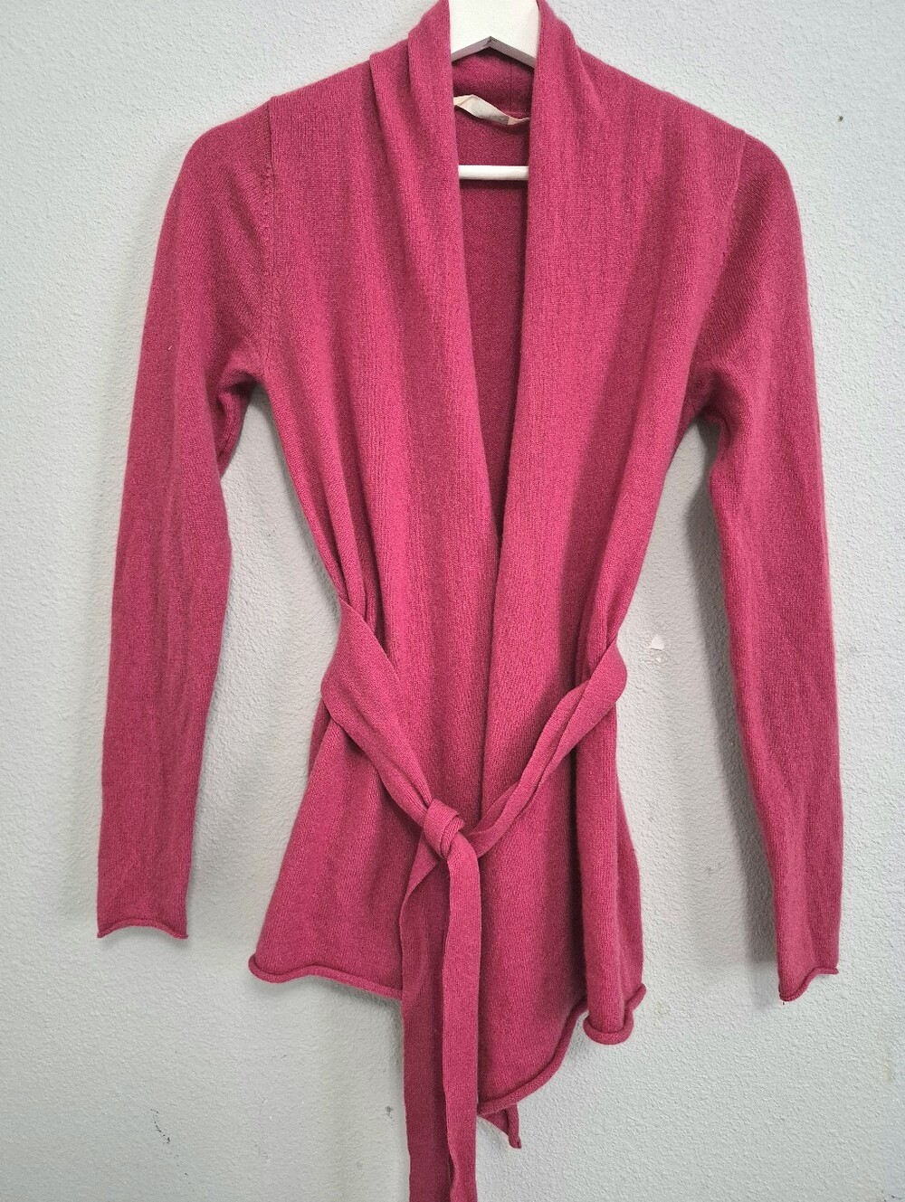 Athleta Cashmere Open Front Cardigan Belt Tie Fuchsia XS